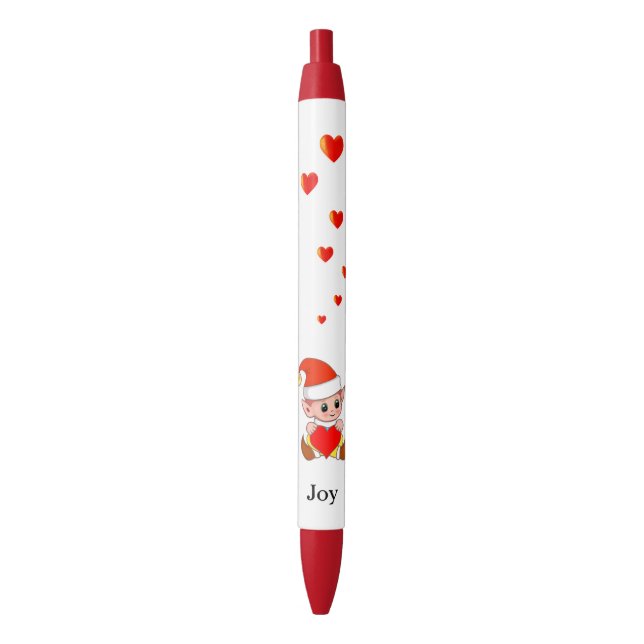 Cute elf with love hearts on white background black ink pen (Front Vertical)