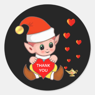 Cute elf with love hearts Thank You Classic Round  Sticker