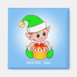 Cute Elf & Your Text on Light Blue Magnet
