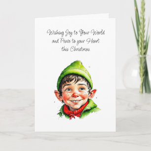 Cute Elfish Boy   Joy to your World Christmas Card