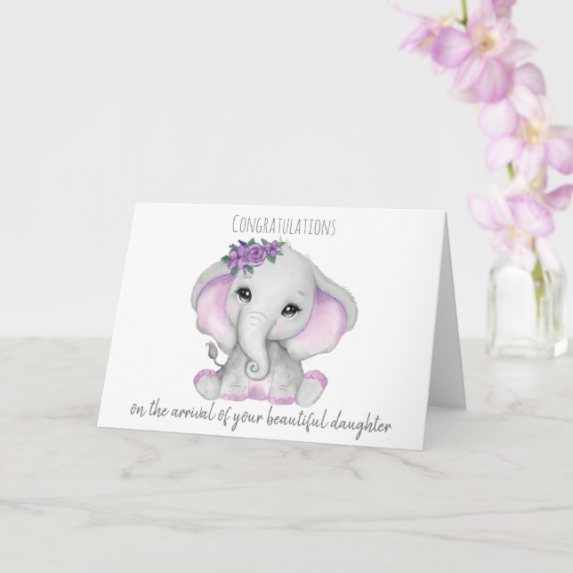 Cute Ellie new baby card (Orchid)