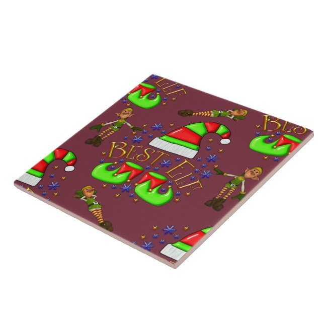 Cute Elves Christmas Ceramic Tile (Side)