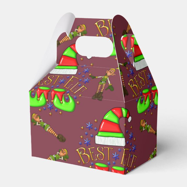 Cute Elves Christmas Favour Box (Front Side)