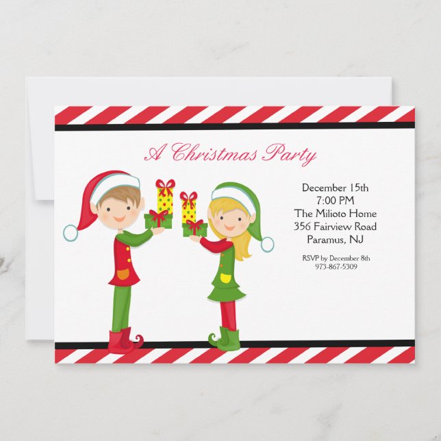 Cute Elves Christmas Party Invite (Front)