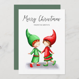 Cute Elves Merry Christmas  Holiday Card
