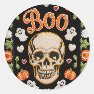 Cute Embroidered Boo Skull Halloween Sticker