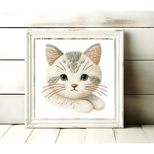 Cute Embroidered Kitty Wall Art for Cat Lovers