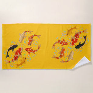 Cute embroidered koi fish motive for Her Beach Towel