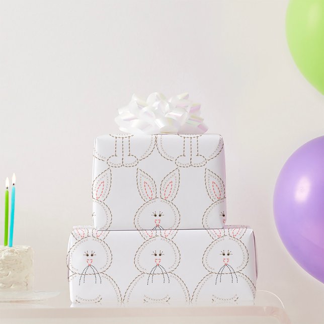 Cute Embroidery Style Bunny Rabbit Wrapping Paper (Creator Uploaded)