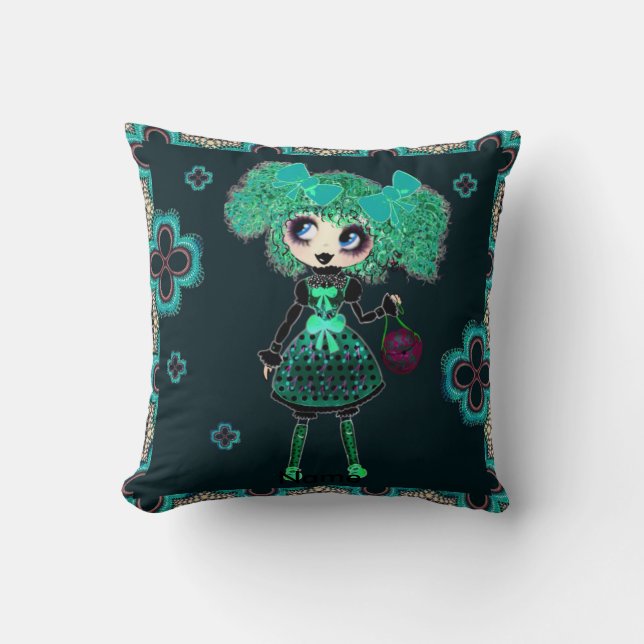Cute Emerald Girl Kawaii PinkyP by LeahG Cushion (Front)