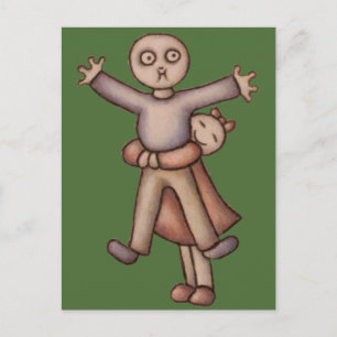 Cute Emo Cartoon of Girl Hugging Boy postcard