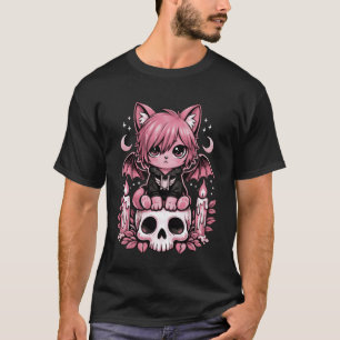 Cute Emo Cat Bat Pastel Goth Gothic Girl Skeleton T-Shirt