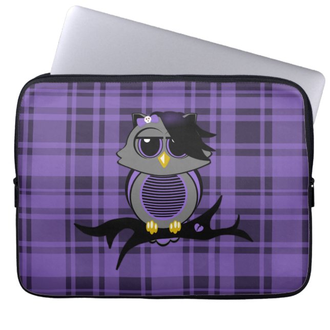 Cute Emo Owl and Plaid 13" Electronics Bag (Front)
