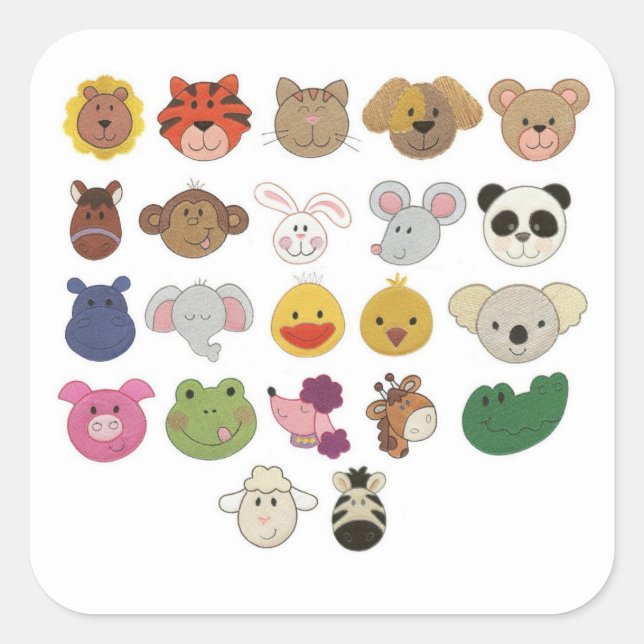 Cute emoji animal faces square sticker (Front)