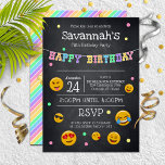 Cute Emoji Chalkboard Birthday Party Invitation<br><div class="desc">Super cute emoji theme birthday party invitation</div>