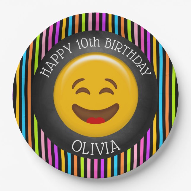 Cute Emoji Girl's Birthday Party Paper Plate (Front)