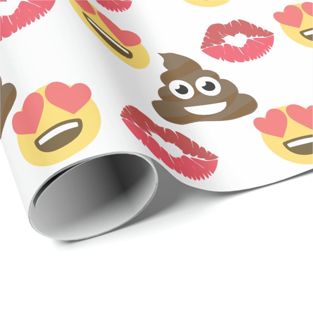 Cute Emoji in love, Poop emoji & kisses Wrapping Paper (Roll Corner)