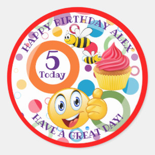Cute emoji personalised Kids' age Birthday Classic Round Sticker