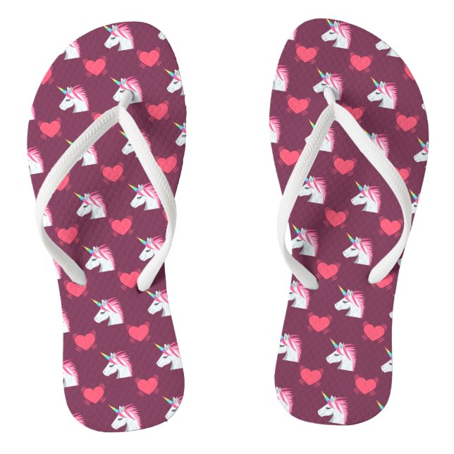 Cute Emoji Unicorn and Hearts Pattern Thongs (Footbed)