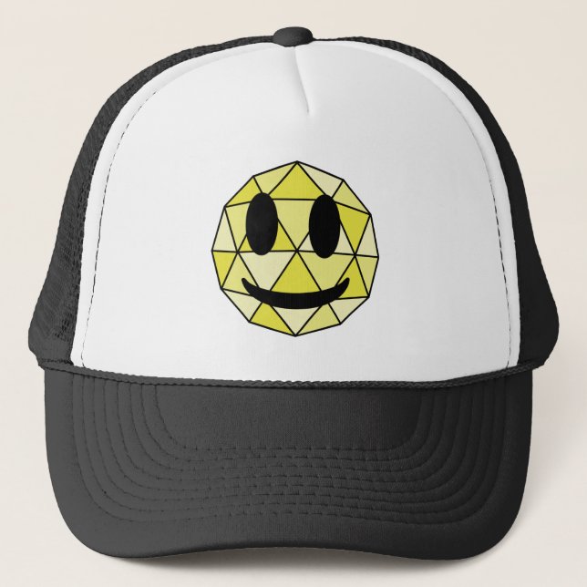 Cute Emoticon Geometric Emoji Yellow Happy Face Trucker Hat (Front)