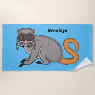 Cute Emperor Tamarin illustration cartoon Beach Towel