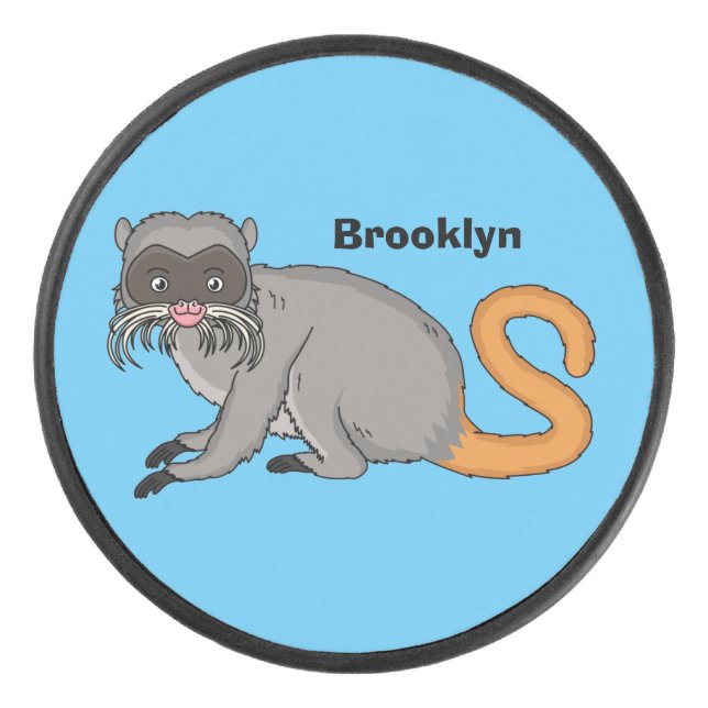 Cute Emperor Tamarin illustration cartoon Hockey Puck (Front)