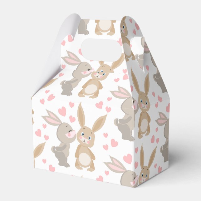Cute Enamoured Rabbits  Favour Box (Front Side)