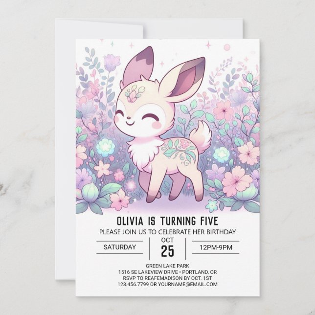 Cute Enchanted Deer Digital Birthday  Invitation (Front)