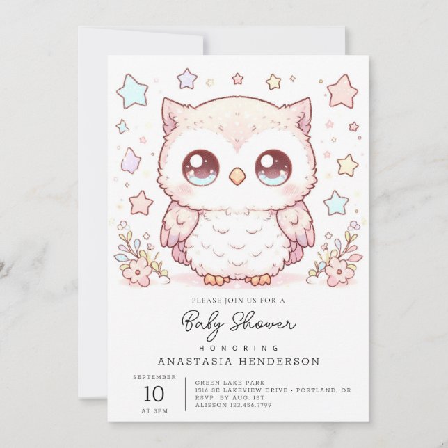 Cute Enchanted Owl Baby Shower Invitation (Front)