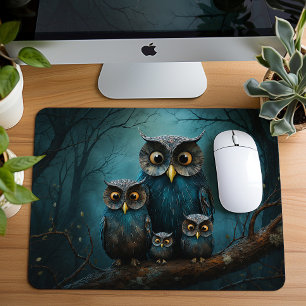 Cute Enchanted Owl Family Mouse Pad