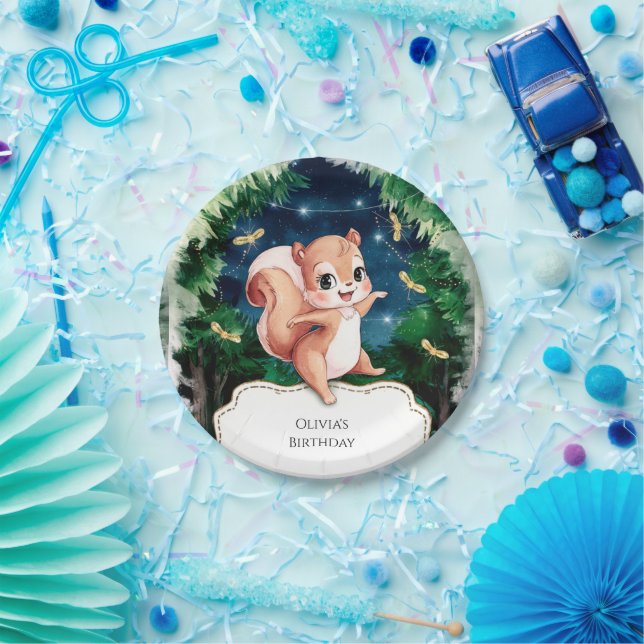 Cute Enchanted Squirrel Birthday Paper Plate (Party)