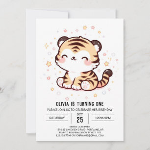 Cute Enchanted Tiger 1st Birthday Invitation