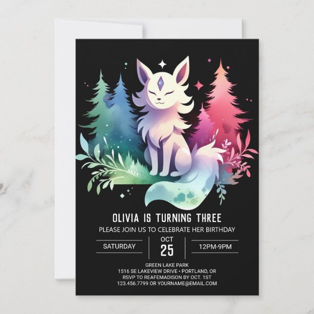Cute Enchanted Wolf Birthday Invitation (Front)