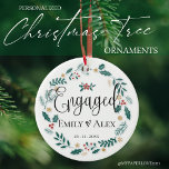 Cute |  Engaged | Our First Christmas Ceramic Ornament<br><div class="desc">Cute Plaid Engaged Our First Christmas Ceramic Ornament . Engaged and celebrating christmas for the first time as a couple , this Cute " Our First Christmas" Ceramic Ornament is a perfect gift. Customise it by changing the names and the wedding/engagement date. The back of the ornament has "our first...</div>