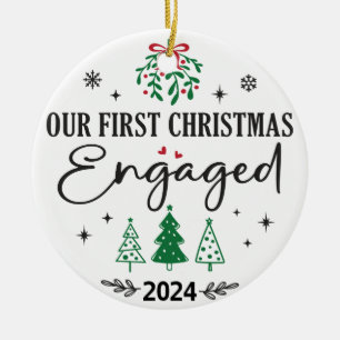 Cute Engaged Our First Christmas Ceramic Ornament