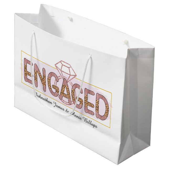 Cute engagement add names party large gift bag (Front Angled)