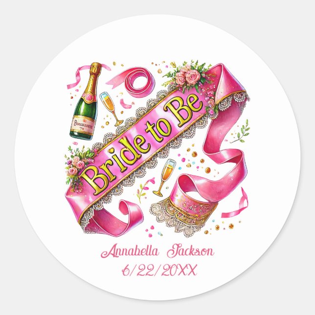 Cute engagement party Bride add name  Classic Round Sticker (Front)