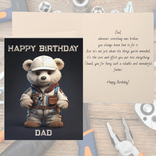Cute Engineer Teddy Bear Handy Dad Birthday Card