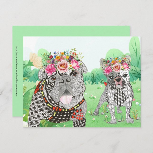 Cute English and French Bulldog Greeting Card (Front/Back)