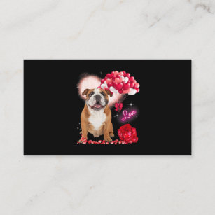 Cute English Bulldog Balloon Heart Valentines Day  Business Card