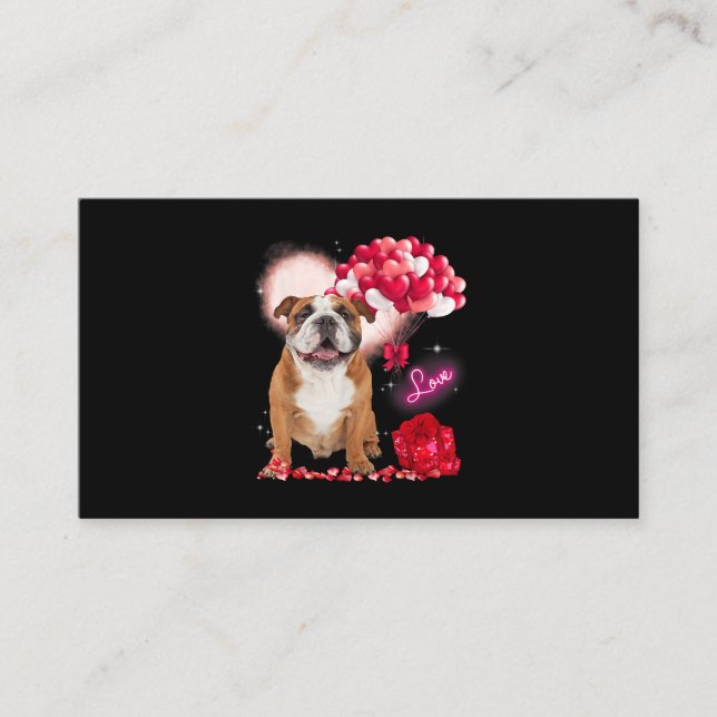Cute English Bulldog Balloon Heart Valentines Day  Business Card (Front)