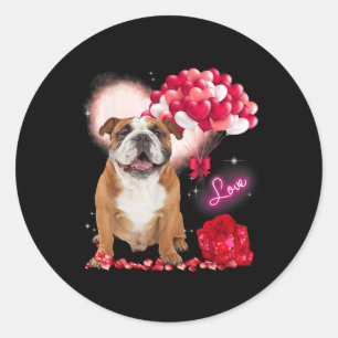 Cute English Bulldog Balloon Heart Valentines Day  Classic Round Sticker