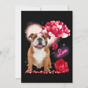 Cute English Bulldog Balloon Heart Valentines Day Invitation