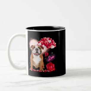Cute English Bulldog Balloon Heart Valentines Day Two-Tone Coffee Mug
