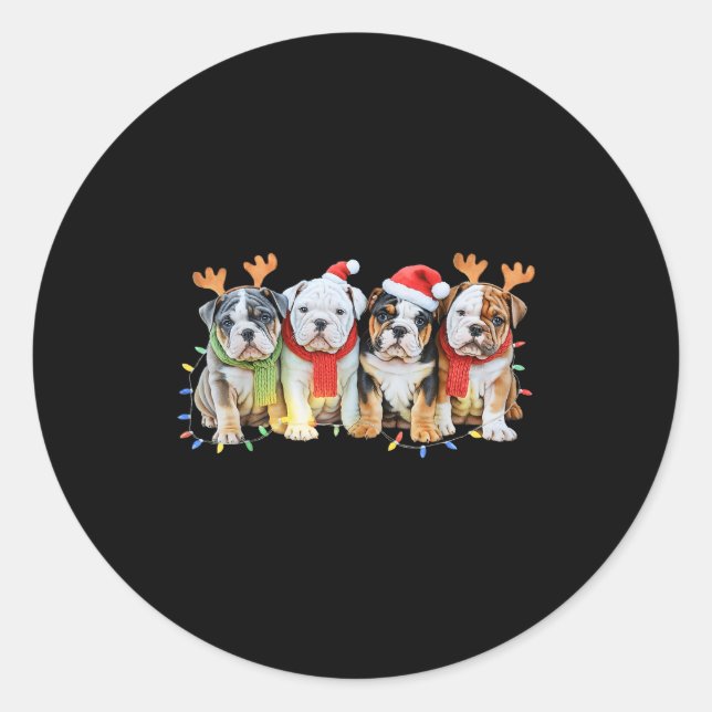 Cute English Bulldog Christmas Lights Xmas Bulldog Classic Round Sticker (Front)