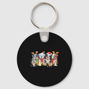Cute English Bulldog Christmas Lights Xmas Bulldog Key Ring