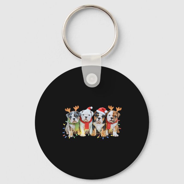 Cute English Bulldog Christmas Lights Xmas Bulldog Key Ring (Front)