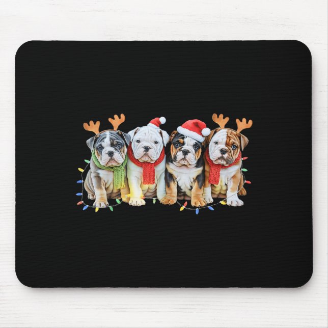 Cute English Bulldog Christmas Lights Xmas Bulldog Mouse Pad (Front)