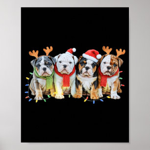 Cute English Bulldog Christmas Lights Xmas Bulldog Poster
