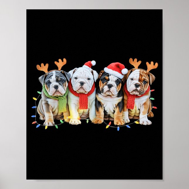 Cute English Bulldog Christmas Lights Xmas Bulldog Poster (Front)